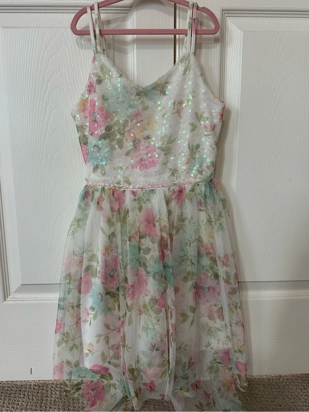 Lilt -  Floral Tulle & Sequin Dress with Pink & Green Accents